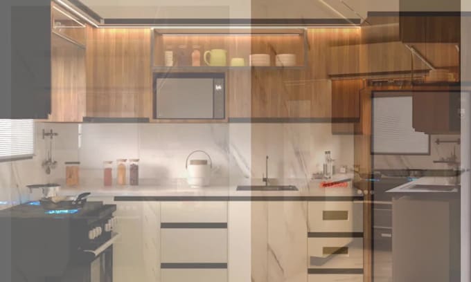 design realistic 3d kitchen, bathroom, cabinets, interior and floor plan