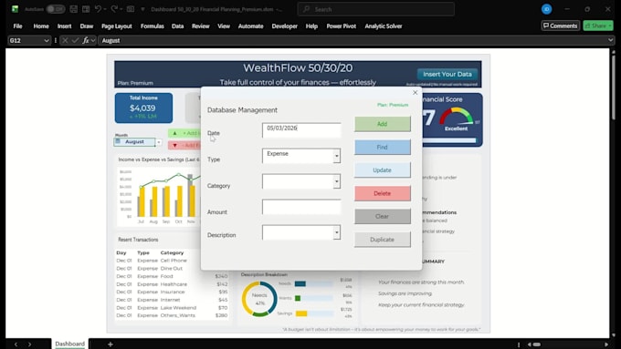 create a premium automated personal finance dashboard in excel