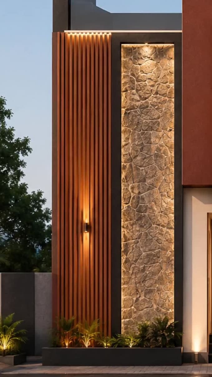 design a modern 3d home exterior elevation and realistic render