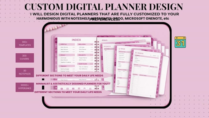 design a fully clickable digital planner, editable canva template, and print