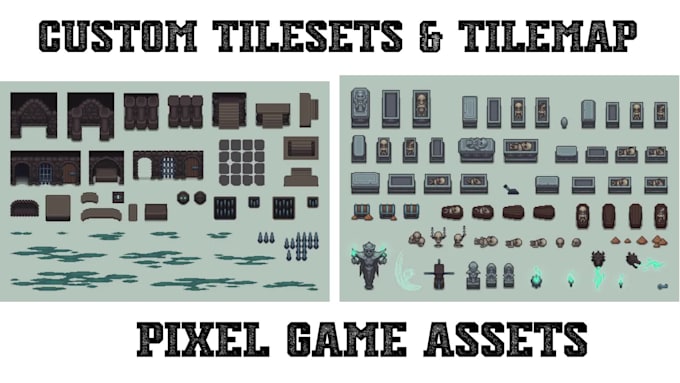 create pixel art game character, sprite sheets, animations, tilesets, UI and hud