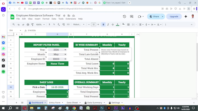 provide a smart automated employee attendance system in google sheets