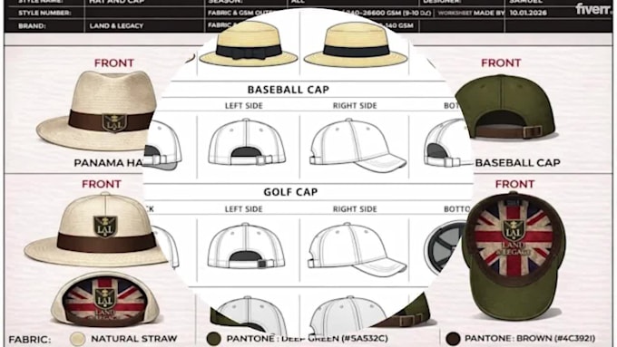 do hat tech pack cap techpack design flat sketch with mockup, beanie tech pack