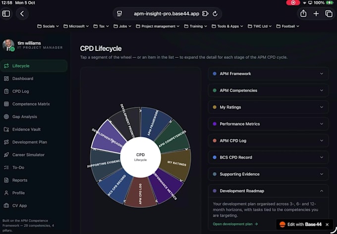 build a professional cpd portfolio app aligned to apm competencies