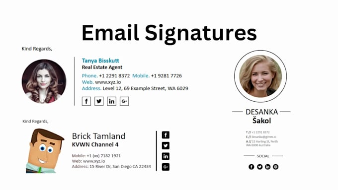 design email signature, HTML clickable email signature for gmail, outlook, mac