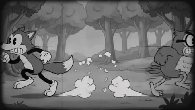 create 2d rubber hose, 1930s animation or black and white animation