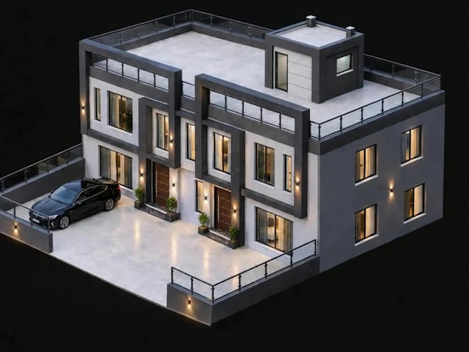 create modern 3d house exterior design and rendering