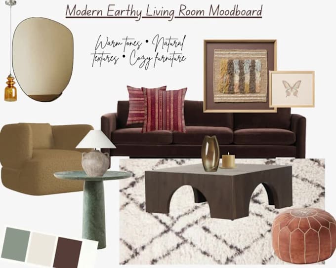 create modern interior design moodboard for your living room