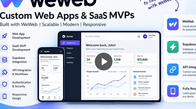 build a weweb web app, saas mvp, and supabase integration