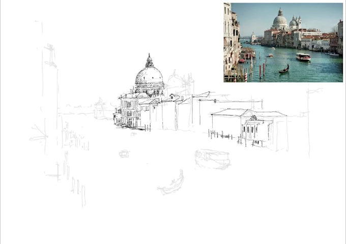 draw building, place and other object with ink sketch