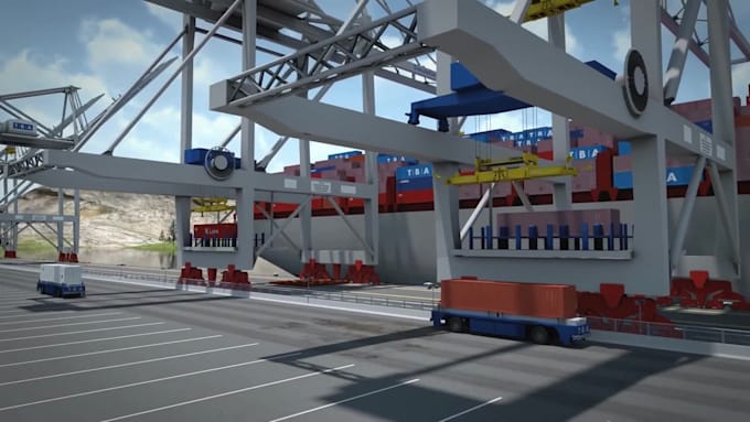 Do 3d industrial video maritime container terminal animation dry port ...
