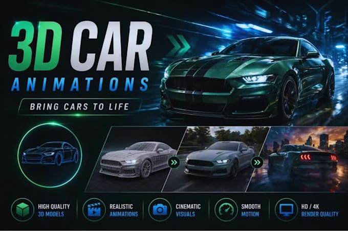 do 3d car animation, 3d animation, car animation, 3d car modelling, and 3d car