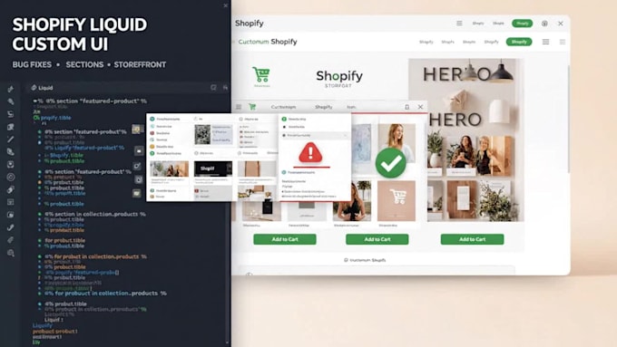 fix shopify bugs, shopify liquid sections, shopify liquid UI custom storefronts