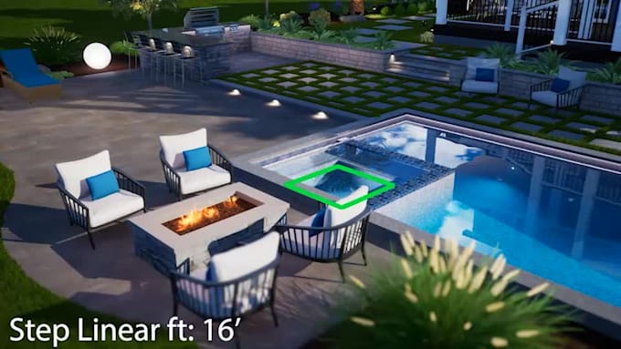 design pool design plans for USA city permit approval with 3d rendering