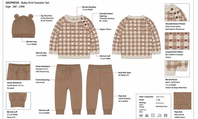 create babywear tech pack kidswear collections children wears design tech pack
