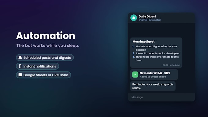build a custom telegram bot with ai, payments and automation