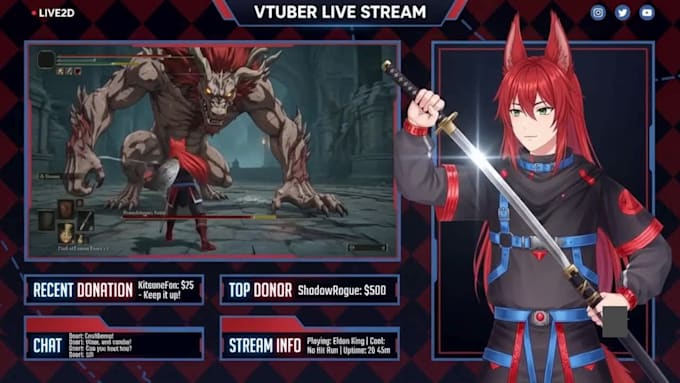 do live 2d vtuber model, pntuber, vrchat avatar, vroid, anime v tuber rigging