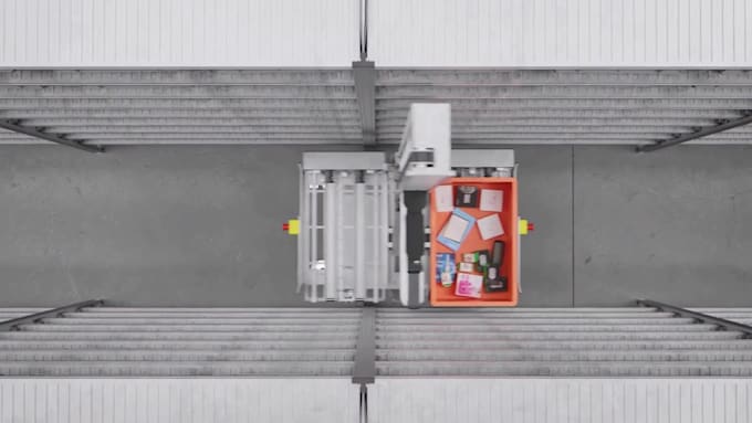 create 3d industrial animation warehouse automation robotics picking logistics