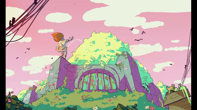 aesthestic and whimsical scenery in 2d cartoony style
