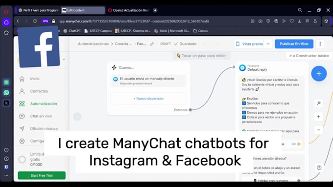create a manychat chatbot for instagram and facebook