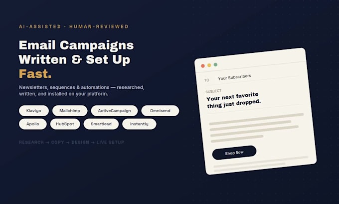write, design and setup your email campaigns on any platform