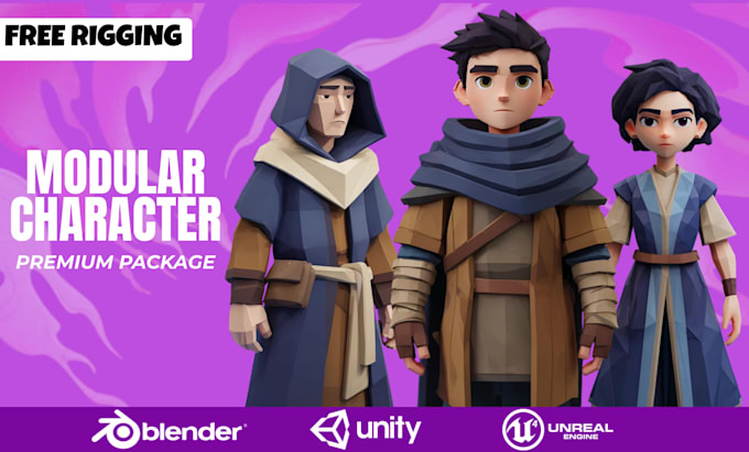 model 3d low poly, character for game, animation and rig