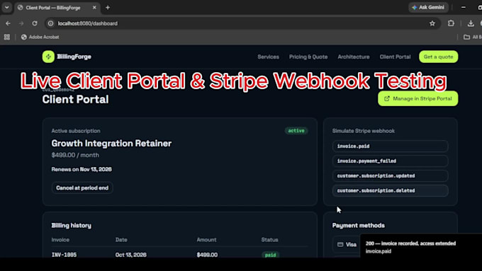 develop custom stripe billing integrations, webhooks