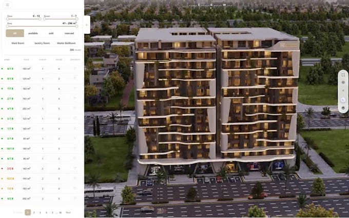 build a web interactive 3d masterplan and unit selector