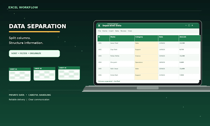 clean, format, split excel data