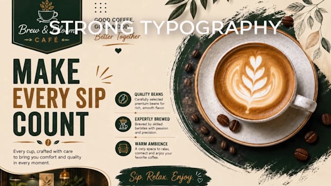 design brand focused cafe 2d , 3d posters and flyers