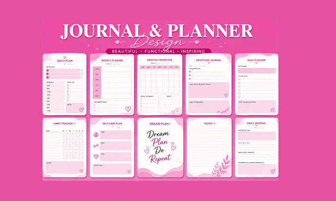 design, format printable journal, digital hyperlinked planner, workbook design
