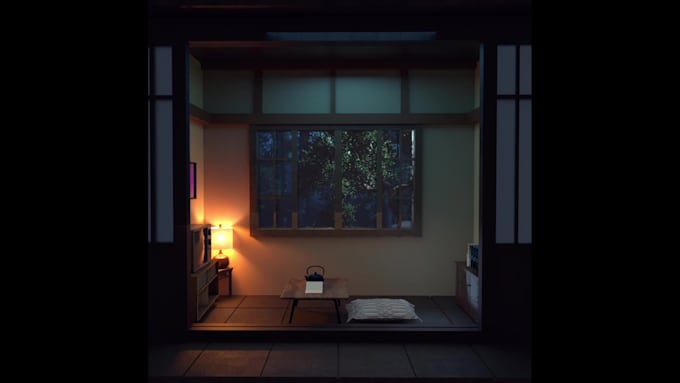 create a cozy japanese interior 3d environment for games