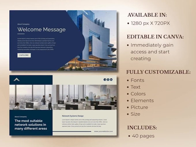 design pitch deck template, presentation slides canva editable for business