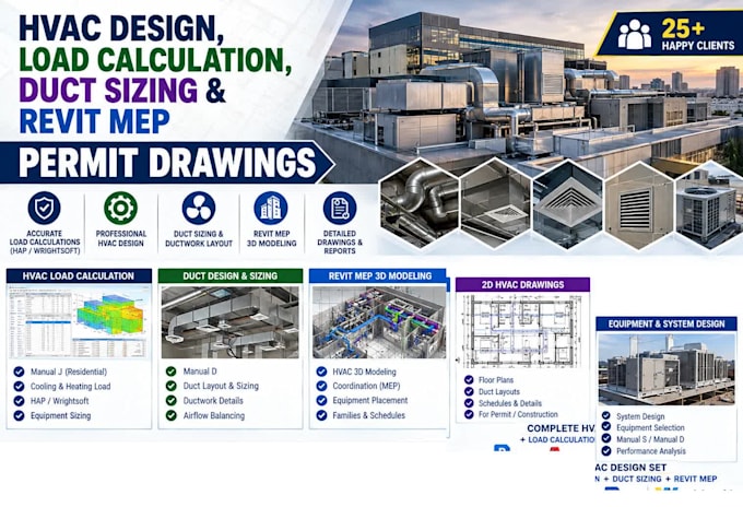 do hvac design, hap load calculation, duct design and revit mep