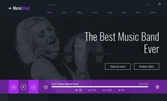 create a modern music website for artists, djs, bands, musicians record label
