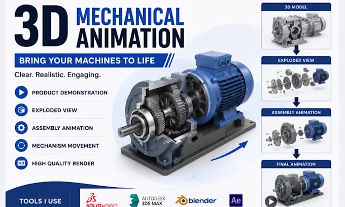 create 3d mechanical product animation video for your machinery