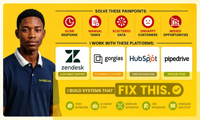 setup zendesk gorgias customer ai chatbot support hubspot CRM pipedrive expert