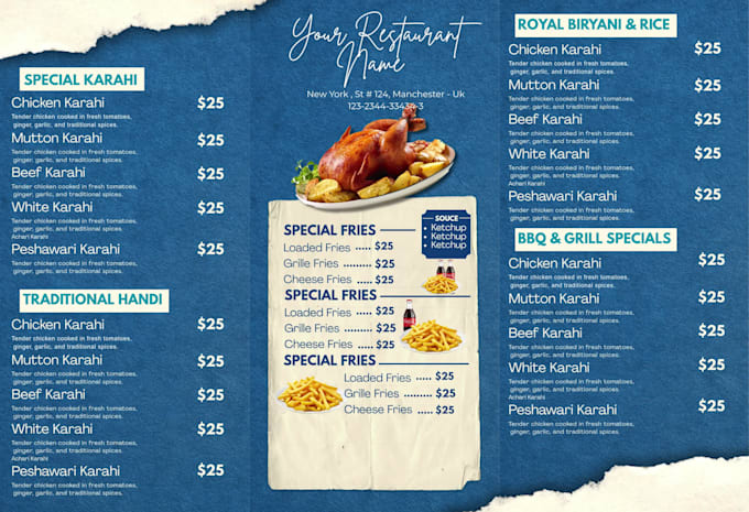 design editable bifold and trifold restaurant menu in canva
