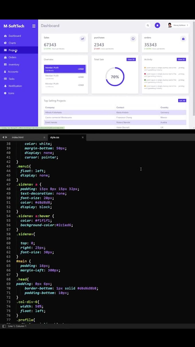 develop custom frontend website using HTML CSS javascript