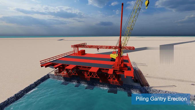 create 3d construction animation offshore piling and engineering visualization
