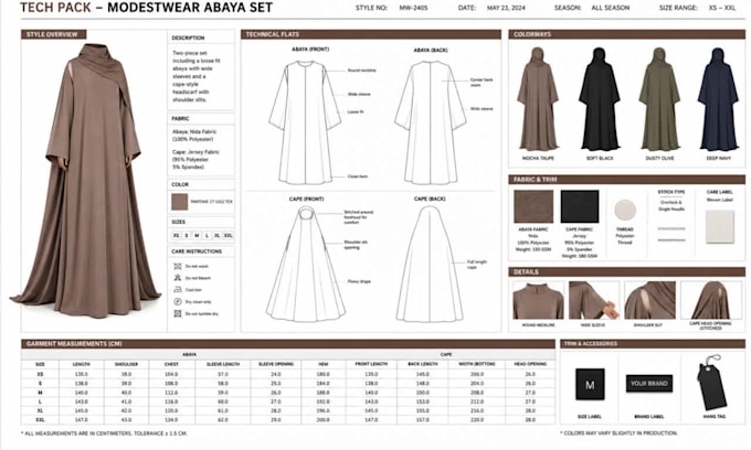 fashion design islamic clothing tech pack modest wear tech pack abaya tech pack