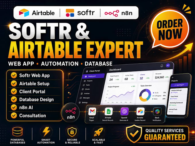 be softr webapp expert, airtable automation, airtable database, n8n ai, softr