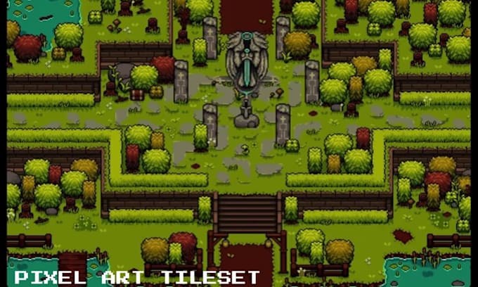 create pixel art tileset, pixel environment top down rpg maker tileset for games