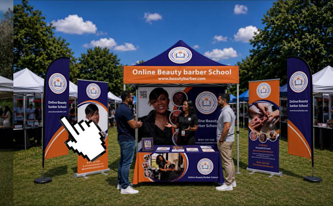design premium canopy tents, roll up banner, tablecloth and event branding