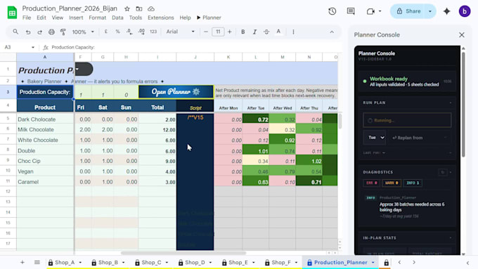 build a google sheets inventory and production planner with apps script