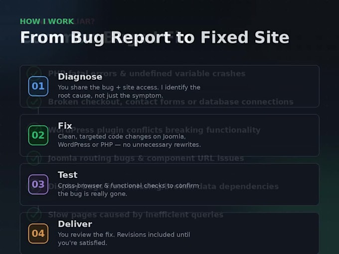 fix joomla, wordpress and PHP website bugs