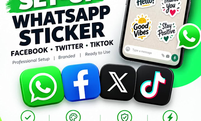 set up whatsapp sticker, facebook, twitter, tiktok