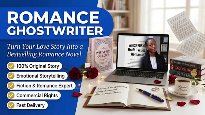 ghostwrite your romance novel, fiction book, or love story