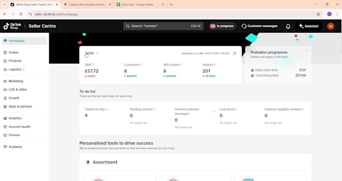 reserach product and manage UK tiktok shop account