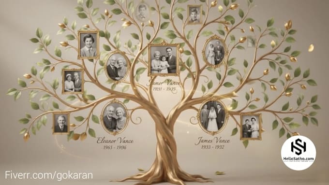 design personalized family tree with photos and names, custom genealogy chart